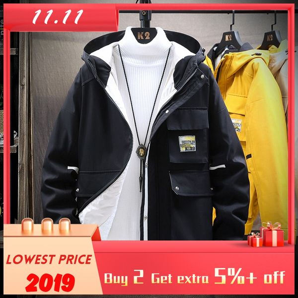 

winter coat men new style for men in autumn and winter fashion hat leisure tooling coat manteau homme hiver, Black