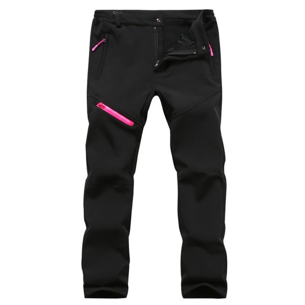 

fleece winter men women hiking pants outdoor softshell trousers waterproof windproof thermal for camping ski climbing pant, Black;green