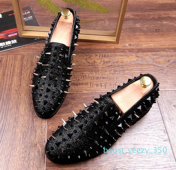 

fashion trendsetter men's studded rivet spike loafers homecoming dress shoes italy male party wedding shoes sapato social b35, Black