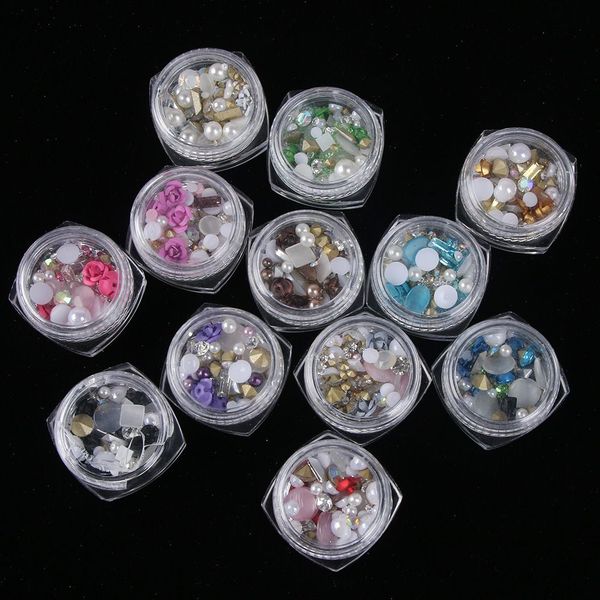 

2018 nail art 3d diy rose jewelry gems mix nail art decoration glitter rhinestone wheel manicure decorations, Silver;gold