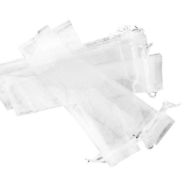 

50pcs white drawstring organza folding hand fan pouch party wedding favor gift bags