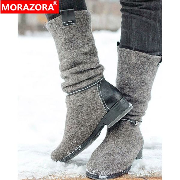 

morazora 2020 new arrival ankle boots for women slip on low heels casual shoes autumn winter booties ladies big size 35-47, Black
