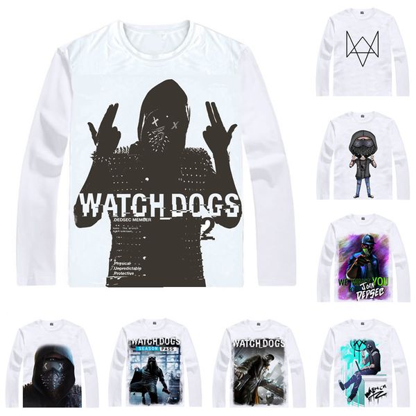 

anime shirt watch dogs t-shirts multi-style long sleeve action adventure game aiden pearce cosplay motivs kawaii shirts, White;black