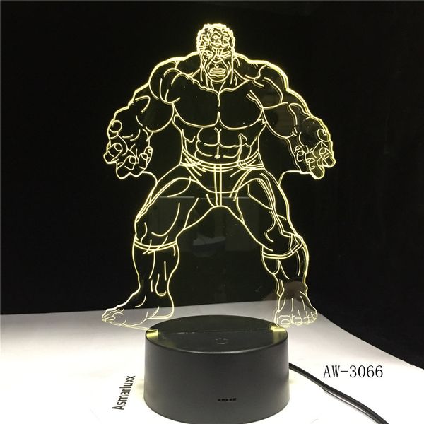 

hulk figurines bedroon decor superhero model figure toys 3d illusion led lamp color change touch nightlight flashing aw-3066