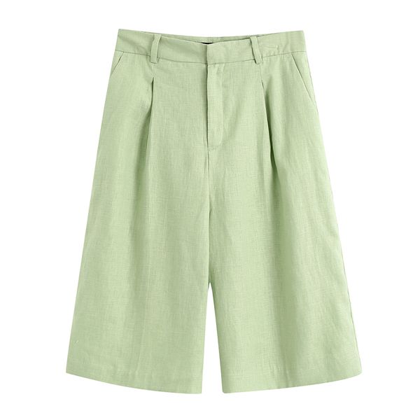 

women's shorts harada casual loose women fashion solid green linen short elegant pockets flare female ladies ead, White;black