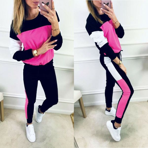 

brand new yoga pants women's tracksuit hoodies sweatshirt pants sets sport wear lounge suit patchwork autumn fashion 2019, White;red