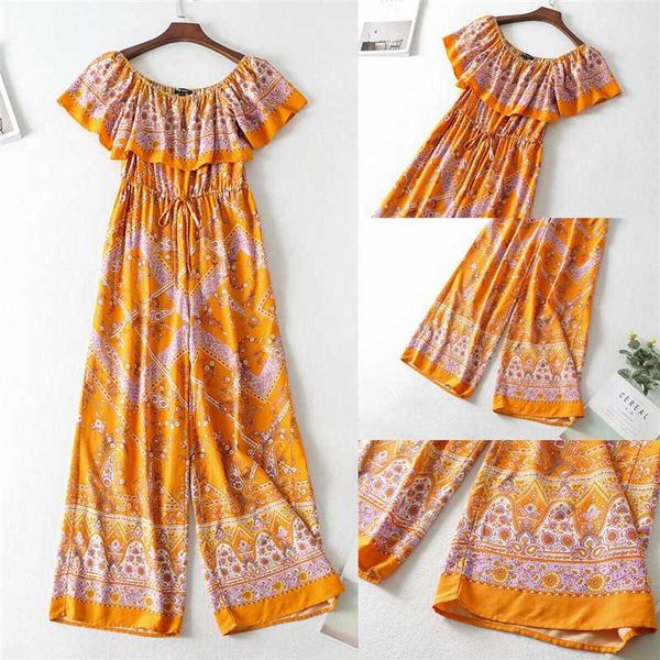 

women's jumpsuits & rompers 2021 summer fashion casual loose boho floral print jumpsuit off shoulder ruffle playsuit trousers overalls, Black;white