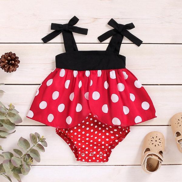 

newborn baby bodysuit ruffle dot print baby girl clothes bowknot sleeveless summer bodysuit summer toddler children costume, Blue