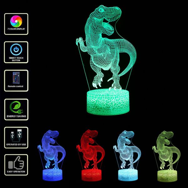 

tyrannosaurus rex 3d lamp remote control 7 color changing led nightlight optical illusion table night light for kids bedroom