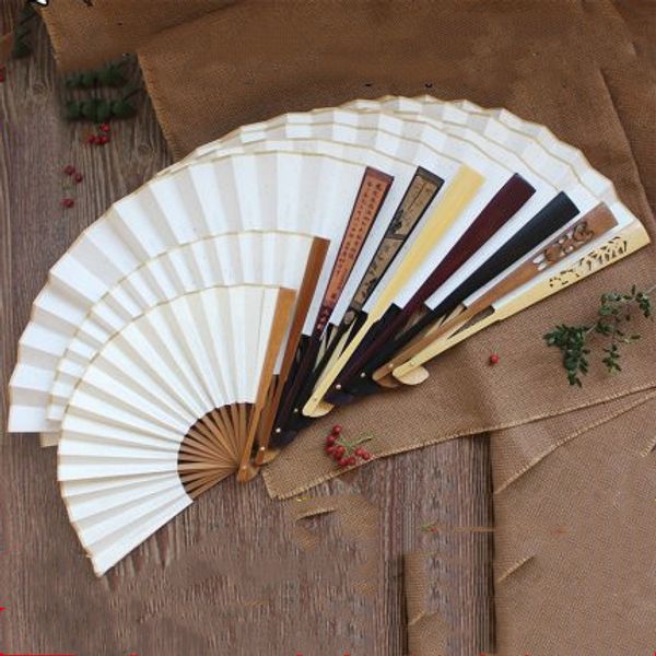 DIY branco em branco dobradura de papel de arroz Fan Fãs mão grande 7' 8' 9' 10' 11 '12' Adulto Pintura 10pcs Programa caligrafia chinesa Bamboo Fan osso /