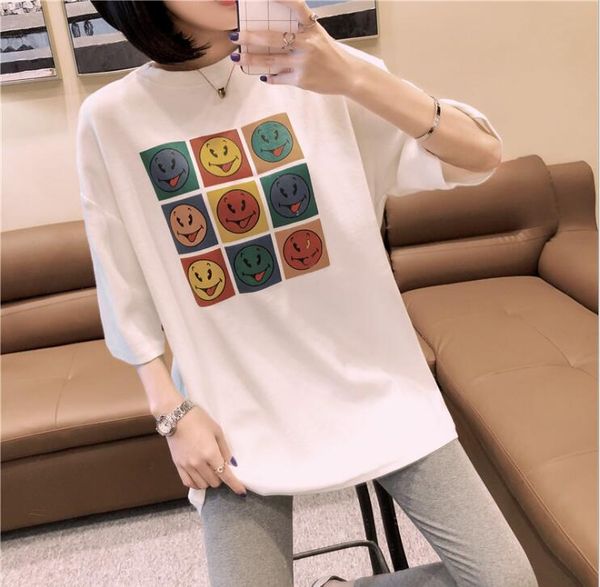 

spring and summer 2020 new european and american stripe loose and versatile designer short sleeve t-shirt for women, White