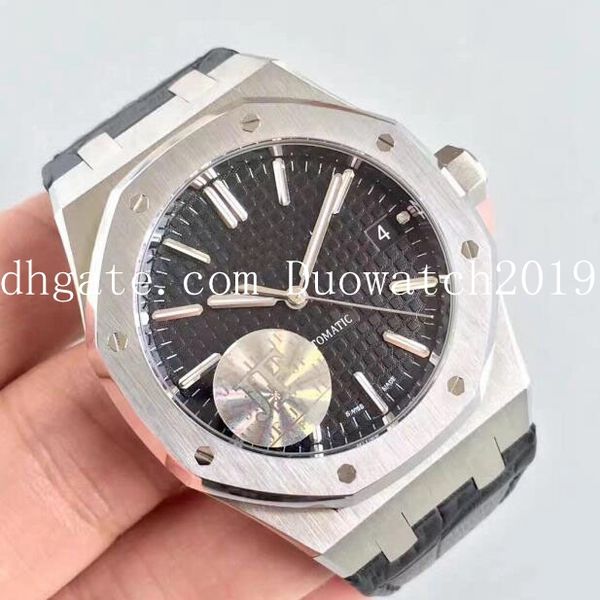 

3 colors jf mens automatic movement cal.3120 watch men dial watches jf sapphire 15400 leather strap date factory oak wristwatches, Slivery;brown