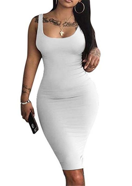 

slim scoop neck designer dresses sleeveless skinny solid color ladies bodycon dresses club pencil dresses, Black;gray