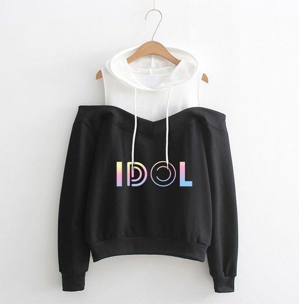 

new harajuku fashion bts kpop hoodie sweatshirt off shoulder bts love yourself answer hooded hip hop hoody drop shopping, Black