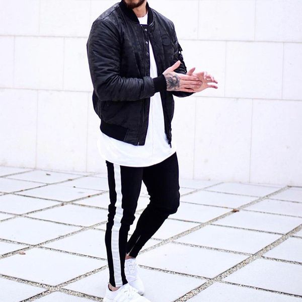 

slim winter pants men casual trouser biker ripped skinny pants pencil distressed rip trousers male size m-3xl, Black