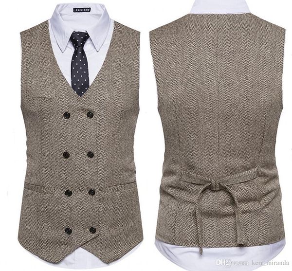 

custom made tweed men suit vest khaki formal dress suit vest woolen fashion slim fit waistcoat new arrival, Black