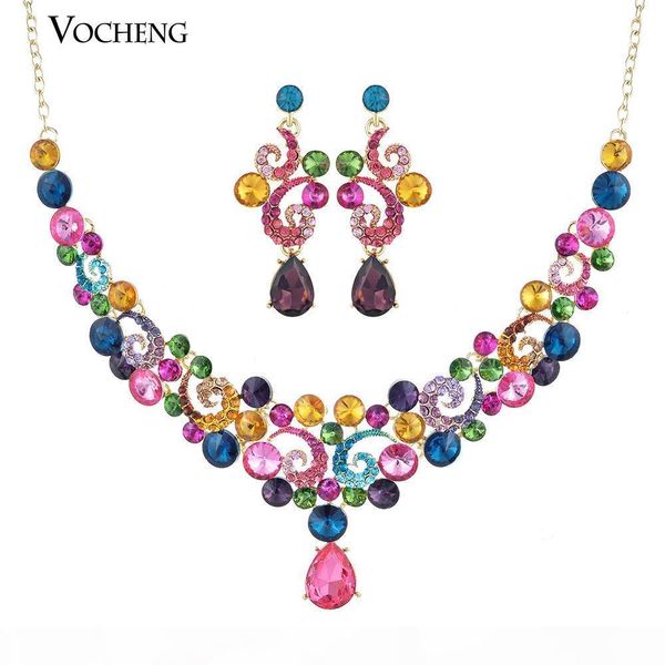 

color art vintage design 3color austrian crystal necklace and earring jewelry set for women (vs-168) vocheng jewelry, Silver