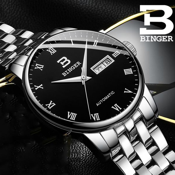 

binge brand men mechanical watch automatic role date fashione luxury clock male reloj hombre relogio masculino 2019, Slivery;brown