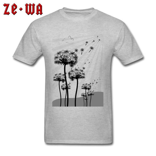 

special men's tshirts dandelion print t-shirt casual grey t shirt man crew neck cotton clothing father day gift om tee, White;black