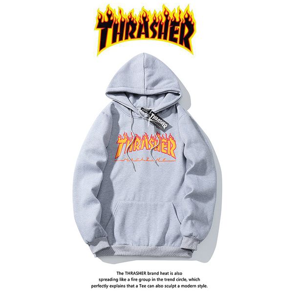 

2020 wholesale 8 colors new fashion men's flame print hoodie men's sweatshirt plus velvet gray casual pullover size s-2xl, Black