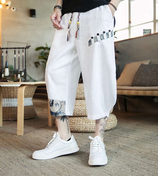 

fashion mens capris summer mens pants new luxury pants with panelled pattern loose m-4xl, Black