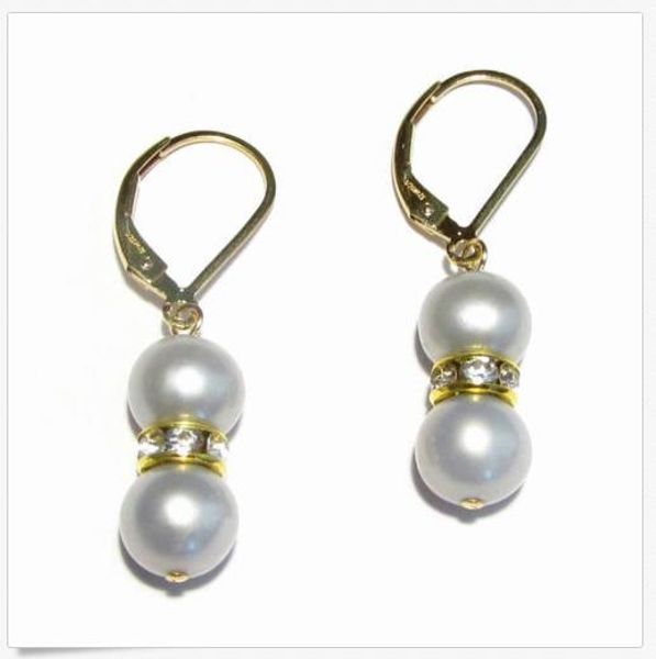 

new arrive beautiful 9-10mm south sea gray pearl dangle earring 14k gold, Golden;silver