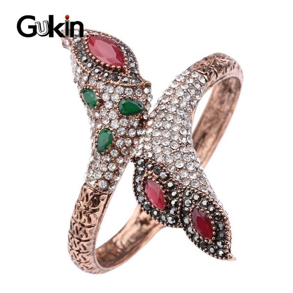 

gukin vintage women's bracelets antique gold color covered with crystal fashion flower bracelet boho bride jewelry, Black