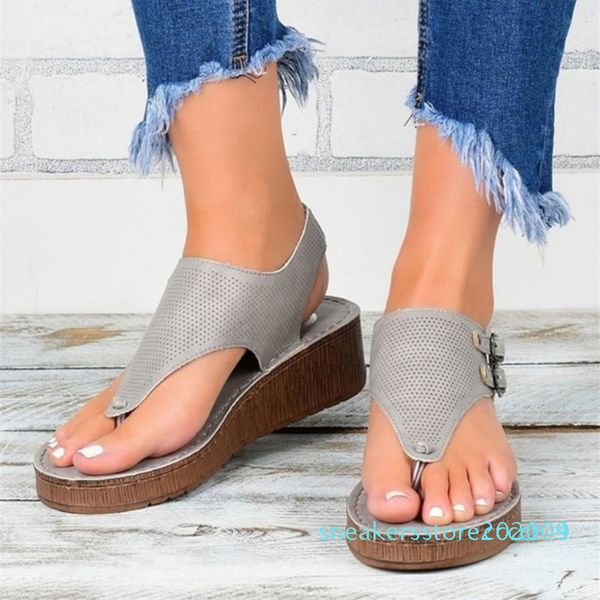 

mcckle sandals women summer woman wedges buckle strap plus size flip flops pu ladies sandal fashion female beach outside s09, Black