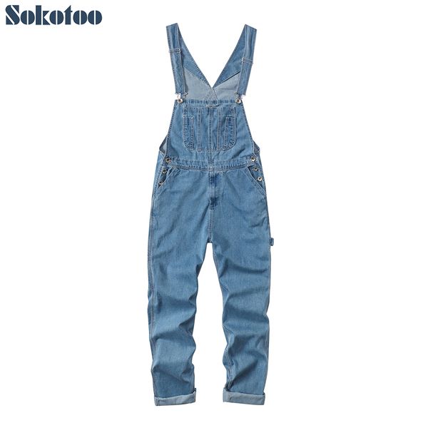 

sokotoo men's plus size big pocket loose bib overalls casual working coveralls suspenders jumpsuits light dark blue jeans
