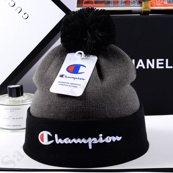 

De igner kull cap brand champion knitted beanie hat men women luxury girl boy winter kiing cap fa hion crochet warm hat c9601, Yellow
