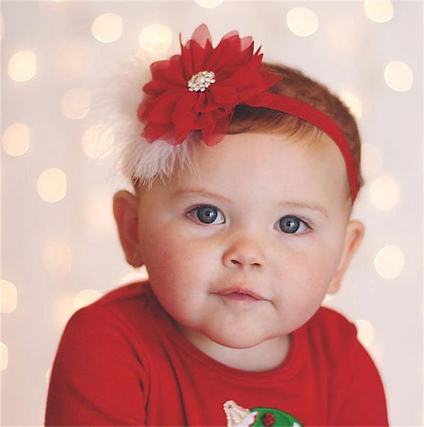 

kids christmas feather bow headband snow flower hair band girls kids headwear merry christmas hair accessories, Slivery;white