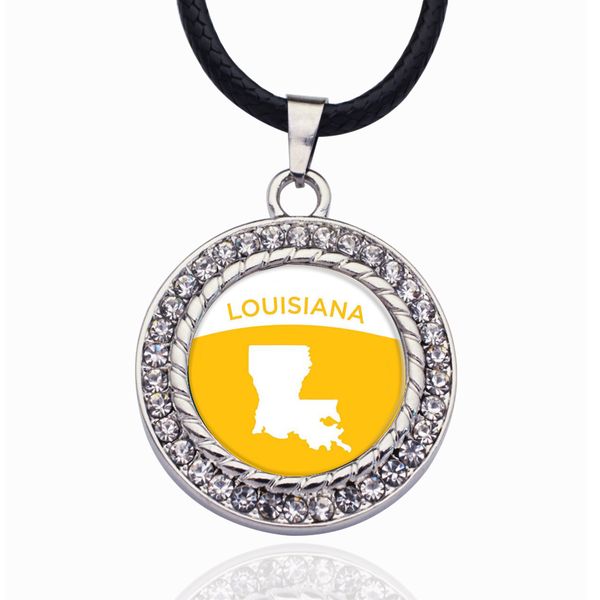 

louisiana outline circle charm necklace for crystal stars pendant chain necklaces & chokers fashion jewelry, Bronze;silver