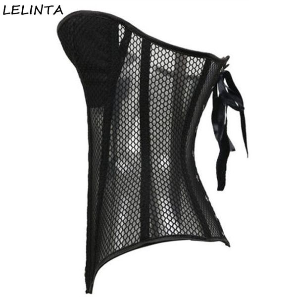 

women's lingerie boned mesh see through fabric overbust waist trainer corsets bustiers shapewear steampunk clothing, Black;white