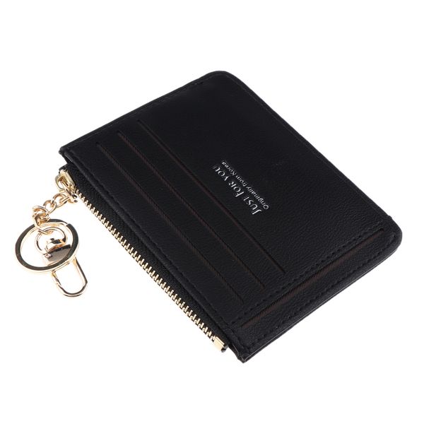 

womens slim leather card holder front pocket wallet change purse keychain, Red;black