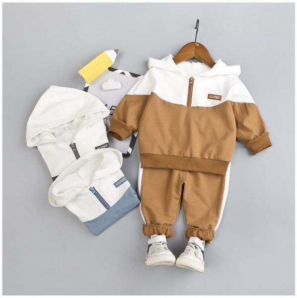 

new kids infant sport clothing suit 2019 autumn toddler boys clothes set cotton hooded coat pants children kids tracksuit, White