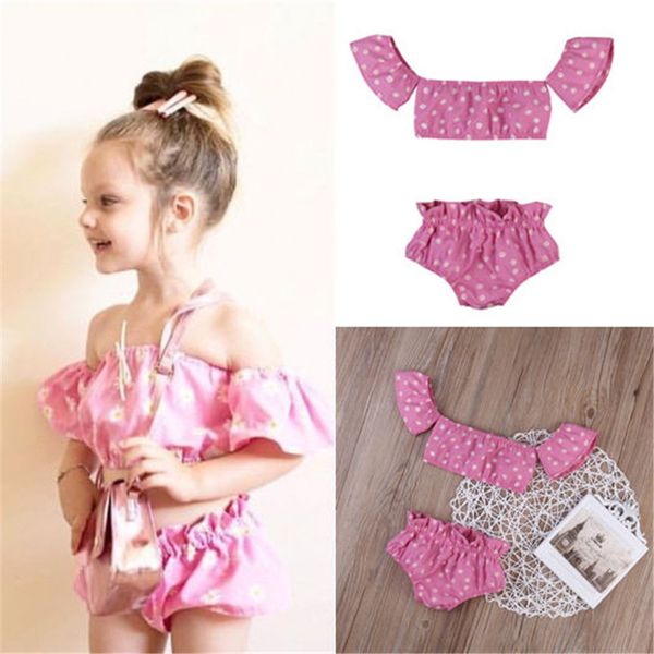 

2pcs kids baby girls clothes floral off shoulder and pants outfits set
