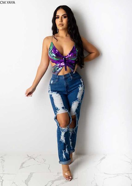 

2020 strap sleeveless summer camis butterfly sequined backless women bandage crop beach bohemian tees gl1309, White