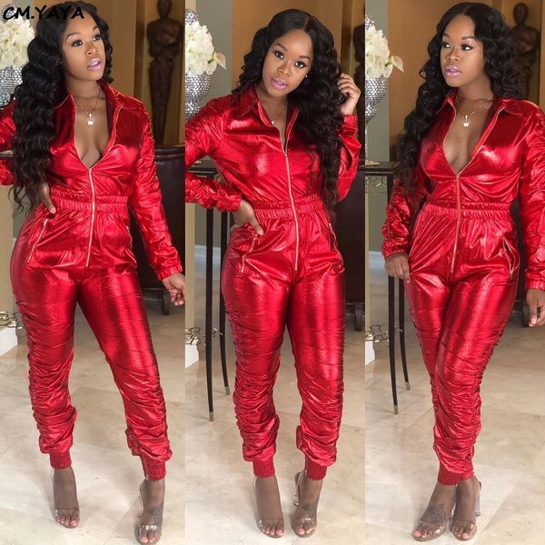 

women new long sleeve zipper open high waist bright faux leather pu long leggings jumpsuits club party rompers red s-3xl m6115, Black;white