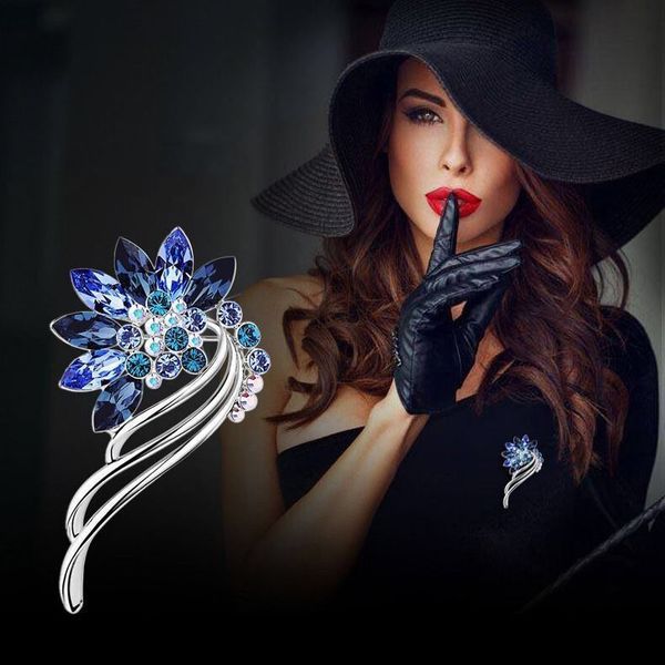 

2 colors available fashion big crystal flowers brooches pins jewelry for women elegant colorful petals wedding party brooch, Gray