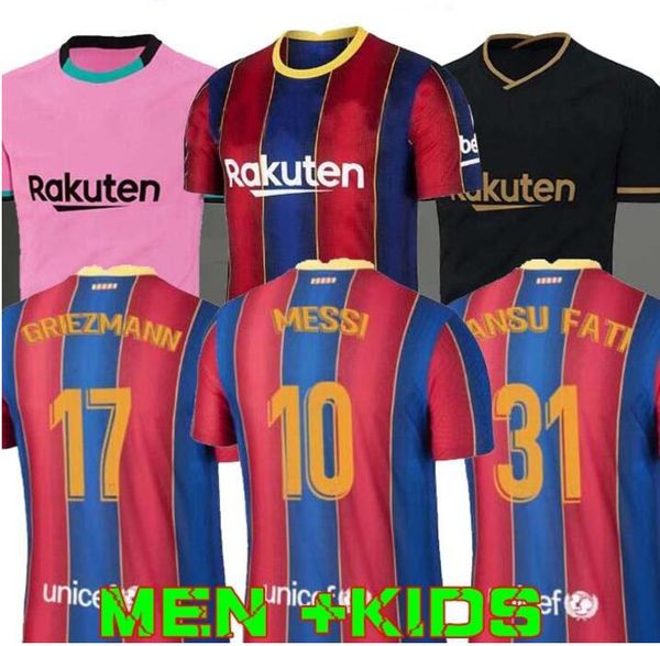 

s-2xl 20 21 barcelona soccer jersey camiseta de futbol ansu fati 2020 2021 messi griezmann de jong maillots de football shirt men + kids kit, Black;yellow