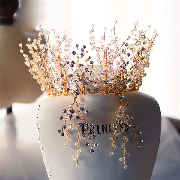 

модные бисером кристалл корона горный хрусталь короны аксессуары для волос невеста тиара свадебная фотография платье круглая корона, Golden;white