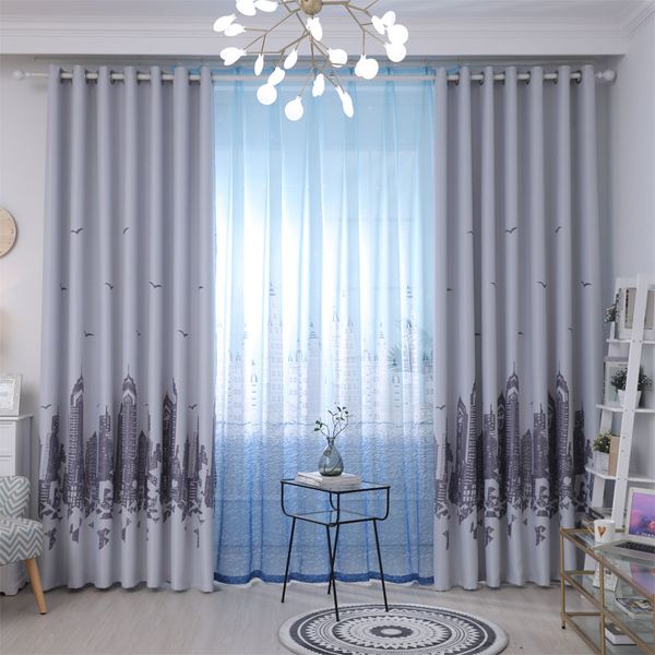 2019 Modern Simple Cartoon City Castle Tower Curtain Bedroom