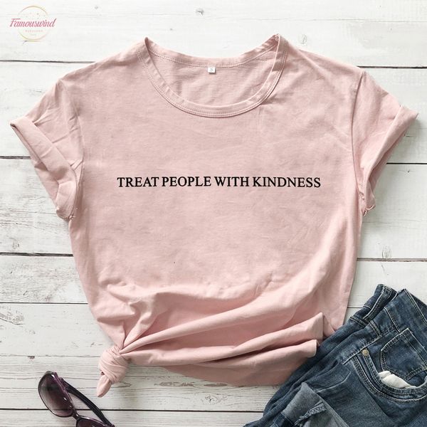 

treat people with kindness t shirt graphic yellow tee aesthetic casual cotton girl like tumblr crewneck shirt, White