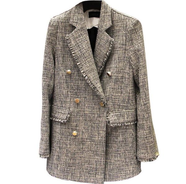 

2019 spring and autumn women's retro long sleeved suit blazer coat ladies double-breasted tassel jacket casual suit outwear, White;black