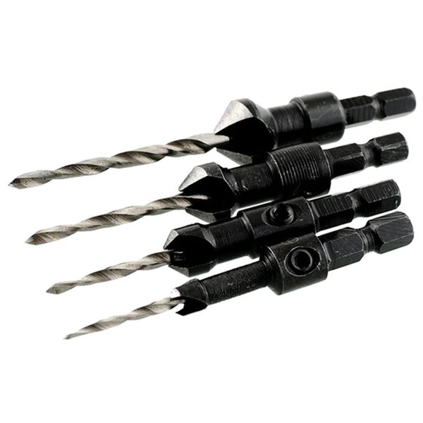 

4 pcs hss power groove countersink hex shank tapered drill bits set