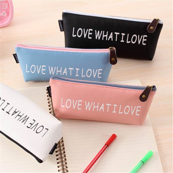 

love what i love " kawaii triangle my pencil case classical 4 colors waterproof pu leather school stationery pen bag