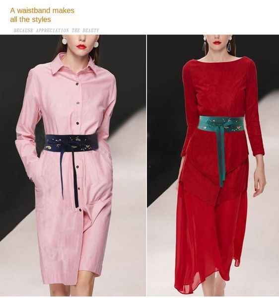 

belt female waist seal ethnic ethnic embroidery style embroidery with overcoat sweater shirt, Black;brown