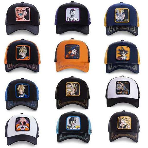 

new brand majin buu 12 styles dragon ball snapback cotton baseball cap men women hip hop dad mesh hat trucker hat dropshipping, Blue;gray