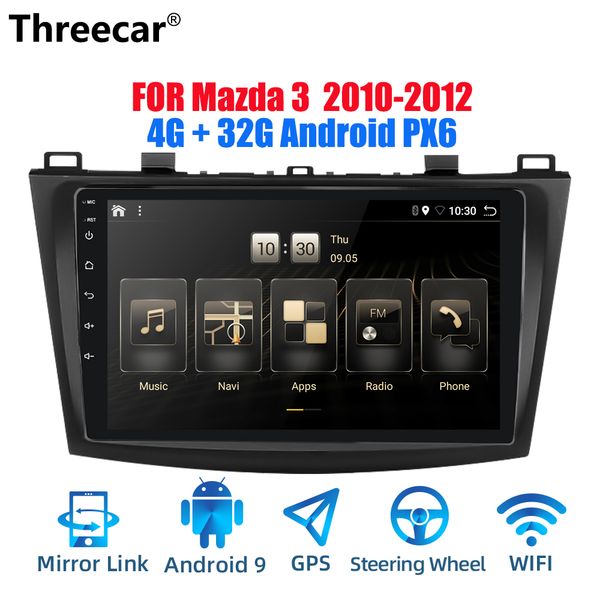 

threecar 2din android 9 ouad core px6 car radio stereo for 3 2010-2012 gps navi audio video player wifi hdmi tpms dab+ car dvd