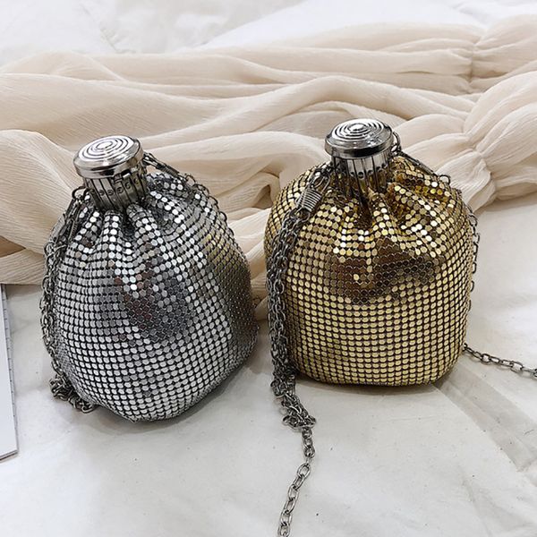 

fashion women shining bags sequined chain mini bucket bags shoulder clutch personality crossbody